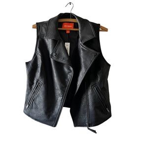 Joe Fresh Biker Vest Vegan Leather Pleather Black Size M NWT